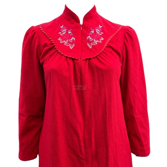 Adonna Vintage Floral Embroidered Ruffle Zip Front Maxi Housecoat Robe - Picture 3 of 6